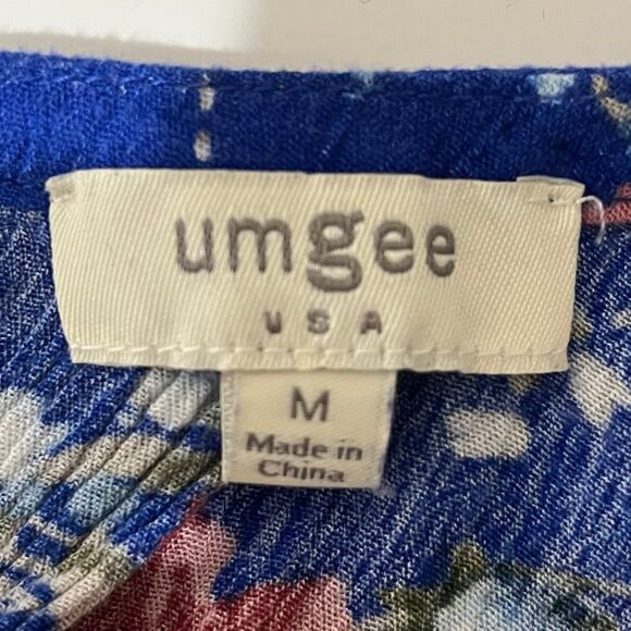 Umgee Blue Floral Bell Sleeve Flowy Tunic Mini Dress size Medium - Picture 5 of 6